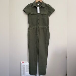 Outerknown kids Forest Green Short Sleeve Jumpsuit size 10 Organic Cotton/ Linen